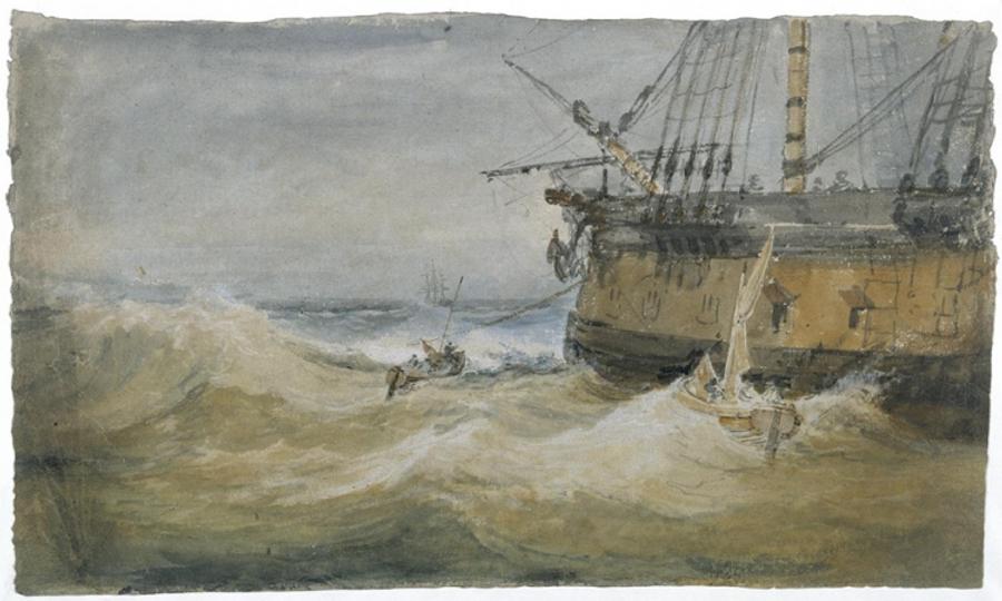 Image result for J.M.W. Turner (1775–1851). Small Boats beside a Man-o’-War, 1796–97. Gouache and watercolor on paper, 13 7/8 x 24 1/4 in. Tate: Accepted by the nation as part of the Turner Bequest 1856. Photo © Tate, 2019