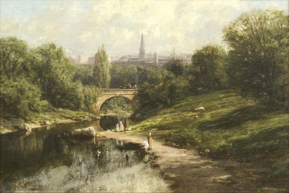 GEORGE LAFAYETTE CLOUGH (1824---- 1901) Balcony Bridge, Central Park, New York City Oil on canvas, 11 ⅛ x 16 ⅛ inches, Signed lower left