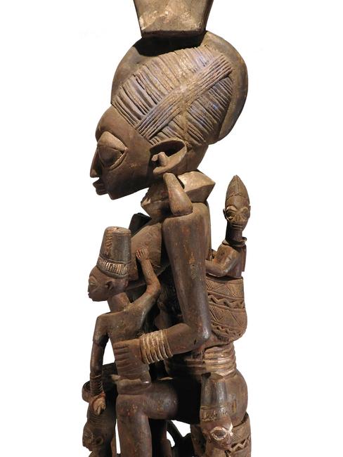 Early 20th century house post from the Yoruba People of Nigeria, 73 inches tall, made from carved wood enhanced with pigments, with a main figure of a queen (est. $50,000-$150,000).
500 Gallery