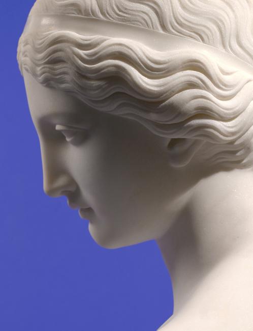 Harriet Hosmer (1830-1908) Daphne, c. 1853. Marble, 28 ¼ x 19 5/8 x 11 ½ inches. Signed: Harriet Hosmer/Fecit Romae (rear of socle). Courtesy of Conner - Rosenkranz.