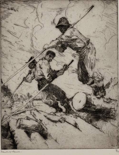 Frank W. Benson (1862-1951), The Log Jam, 1915, etching, 9 ⅞ by 7 ⅞ inches, Estimate: $6,000-$9,000
Copley Fine Art Auctions, www.copleypreview.com