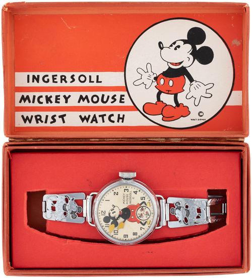 Ingersoll Mickey Mouse wristwatch, first version, in ‘1933 A Century of Progress Chicago’ exhibition box. Sold for $11,422, more than five times the high estimate
Hake's Auctions