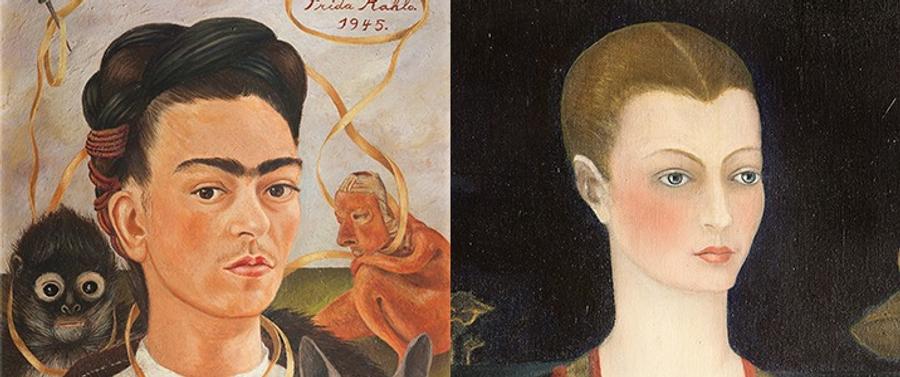 Self-Portrait with Small Monkey by Frida Kahlo, 1945 (oil on masonite) and Portrait of Alicia Galant, 1927 (oil on canvas). Collection Museo Dolores Olmedo, Mexico City © 2016 Banco de Mexico Diego Rivera and Frida Kahlo Museums Trust, Mexico City. Photos © Erik Meza/Javier Otaola.