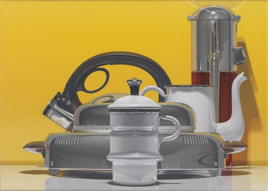 Harold Reddicliffe (b. 1947) Ice Crusher, Coffee Pot, Waffle Iron, and Tea Kettle, 2012. Oil on canvas, 10 x 14 in.
Hirschl & Adler Modern