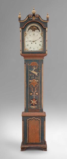 Tall Case Clock Case: decorated by Johannes Spitler, Shenandoah County, Virginia, 1800, yellow pine, paint, glass, iron, steel and brass, Museums Purchase, 1973.200.3
Art Museums of Colonial Williamsburg