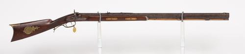 Pre-1845 S. Hawken rifle having a Kentucky half-stock of walnut with a full engraved lock that appeared original and a barrel flat marked "S. Hawken" ($15,000).