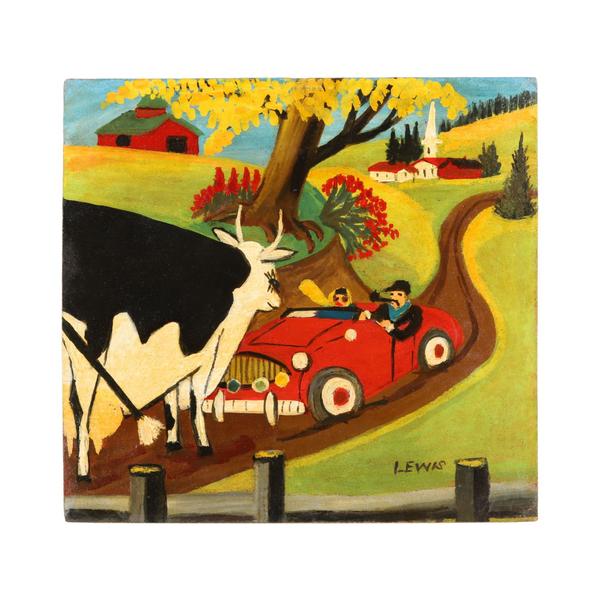 Oil on board painting by the acclaimed Canadian folk artist Maud Lewis (1903-1970), titled Traffic Jam, an 11 ½ inch by 12 inch early and humorous work (est. CA$30,000-$35,000). Oil on board painting by the acclaimed Canadian folk artist Maud Lewis (1903-1970), titled Traffic Jam, an 11 ½ inch by 12 inch early and humorous work (est. CA$30,000-$35,000).