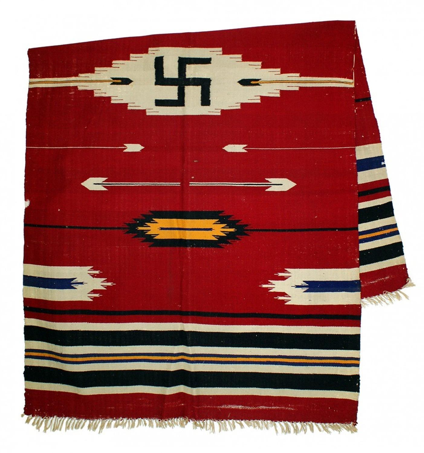 Antique Navajo Blanket With Swastika Design