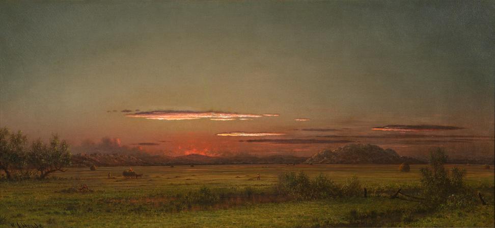 Martin Johnson Heade, New Jersey Salt Marsh, ca.  1875 - 1885, oil on canvas, 17 × 36 1/4 in.  Brandywine River Museum of Art.  Richard M.  Scaife Bequest, 2015